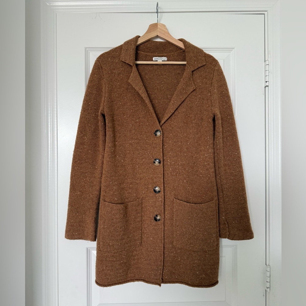 J Crew Donegal Cardigan Sweater XS Lambswool Brown Button Front Pockets